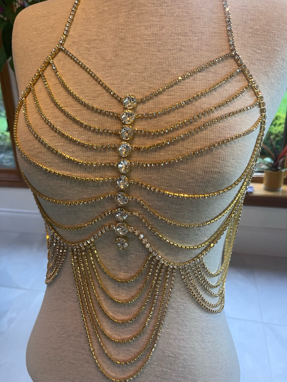 Gold Rhinestone Body Chain Harness